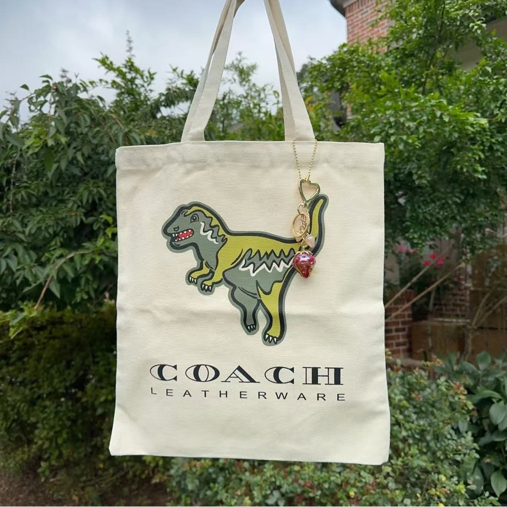 New Coach Rexy Canvas Tote Bag with Handmade Bag Charm Keychain